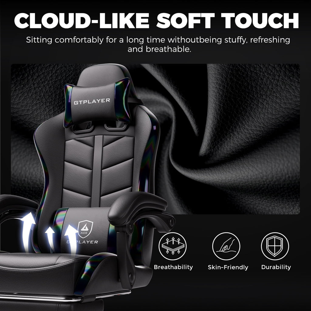 Ultimate Ergonomic Gaming Chair with Adjustable Footrest - Stylish Black Comfort for Adults and Teens