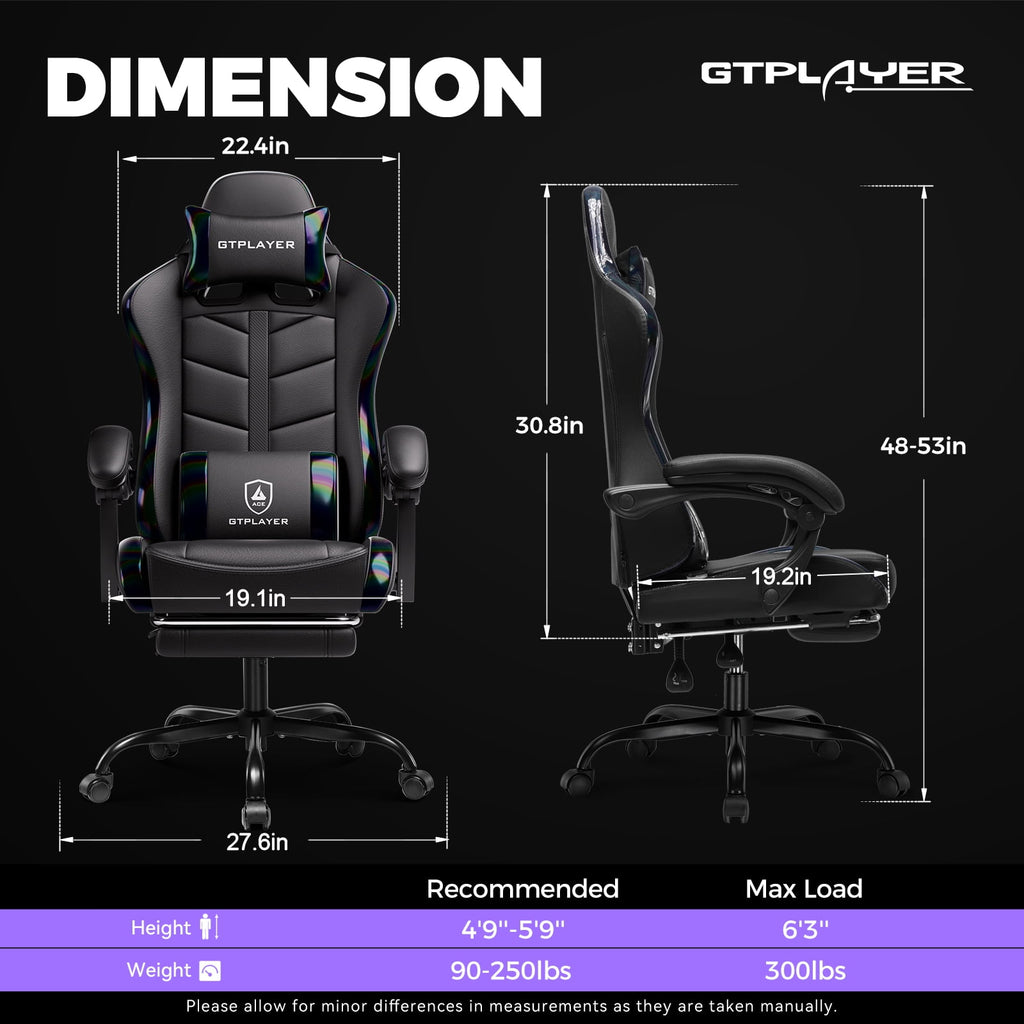 Ultimate Ergonomic Gaming Chair with Adjustable Footrest - Stylish Black Comfort for Adults and Teens