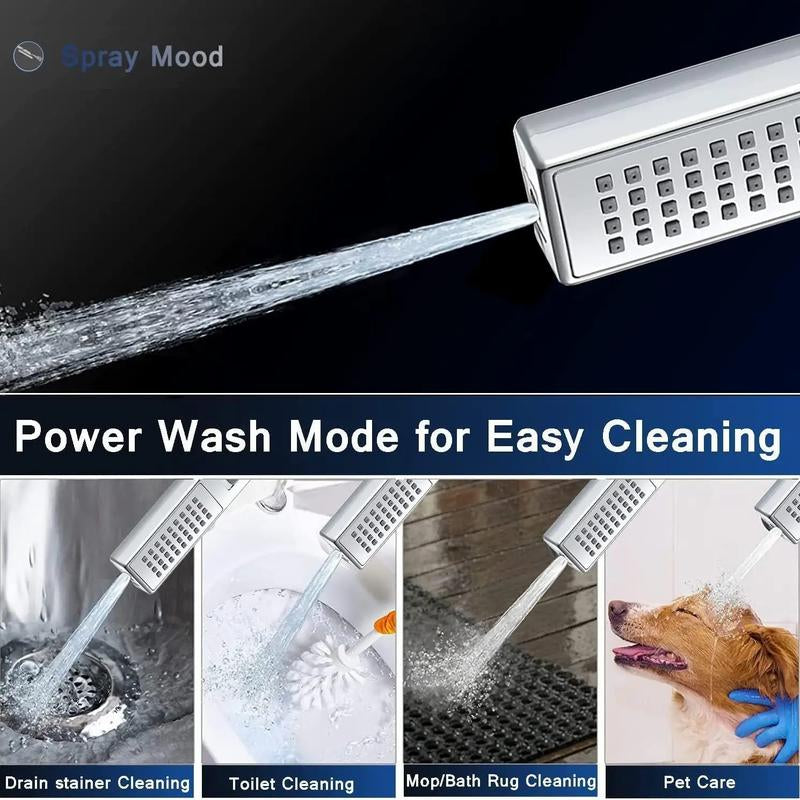 6/8"High Pressure Square Rainshower Head and 2-In-1 Handshower.Equipped with 78"Hose, 3Way Diverter Valve,Adhesive Showerhead Holder New Shower Rainfall Water Flow Stainless Steel Installation
