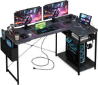 Transform Your Workspace with the 55 Inch L Shaped Gaming Desk - Featuring Power Outlets, Reversible Shelves, and Ample Storage for Ultimate Comfort and Style