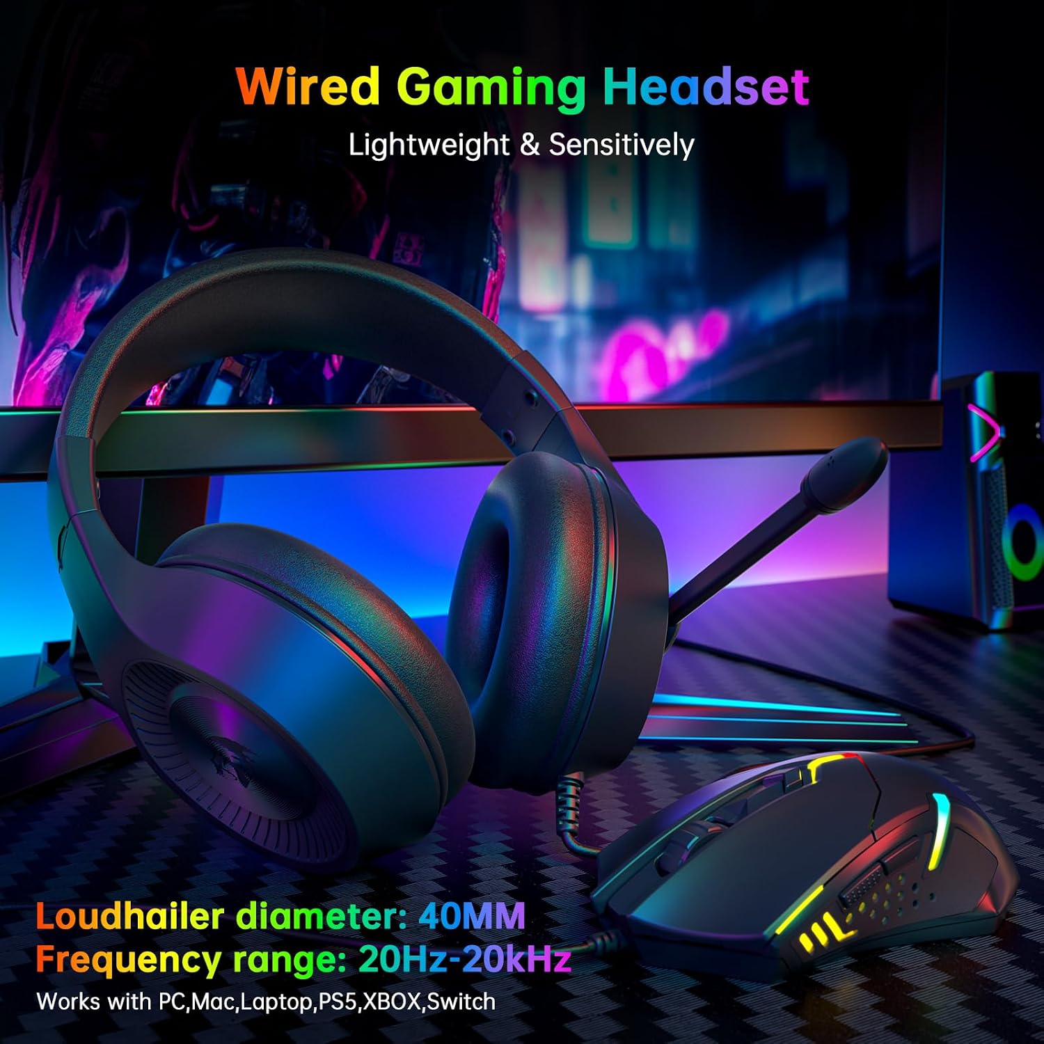 Ultimate S101-3 Wired RGB Gaming Keyboard and Mouse Combo - All-in-One PC Gamer Bundle with Programmable Features and Gaming Headset for Windows PCs
