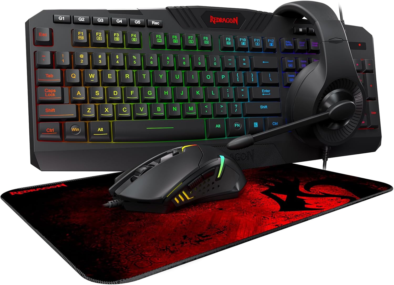Ultimate S101-3 Wired RGB Gaming Keyboard and Mouse Combo - All-in-One PC Gamer Bundle with Programmable Features and Gaming Headset for Windows PCs