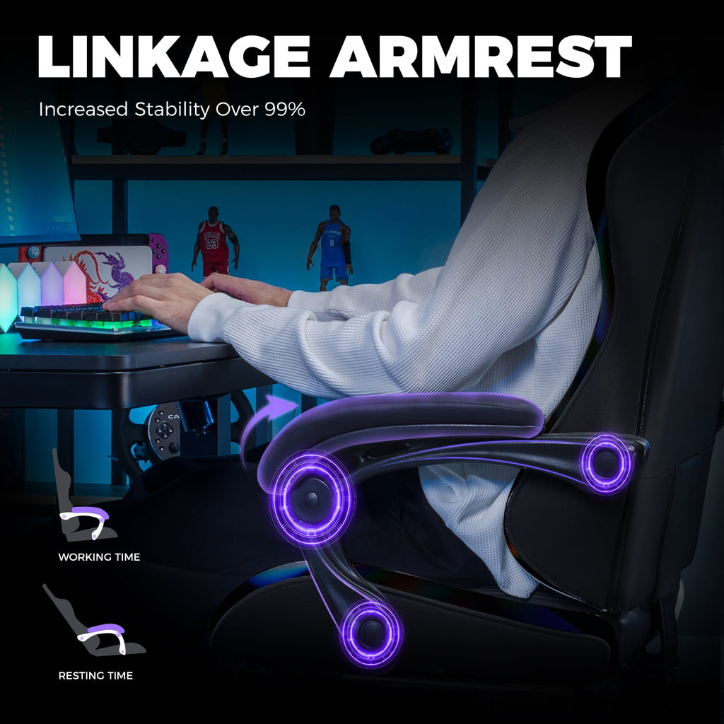 Ultimate Ergonomic Gaming Chair with Adjustable Footrest - Stylish Black Comfort for Adults and Teens