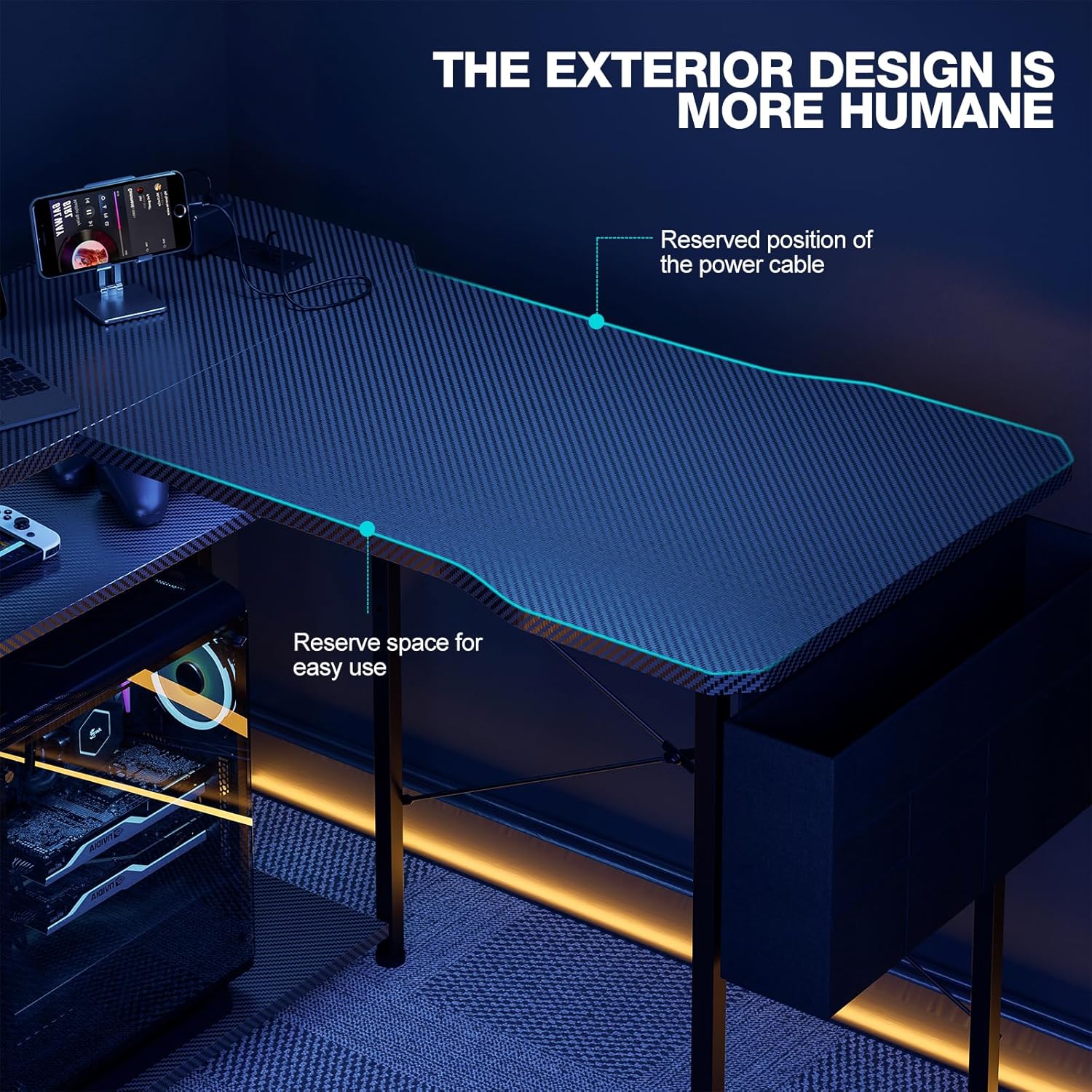 Transform Your Workspace with the 55 Inch L Shaped Gaming Desk - Featuring Power Outlets, Reversible Shelves, and Ample Storage for Ultimate Comfort and Style
