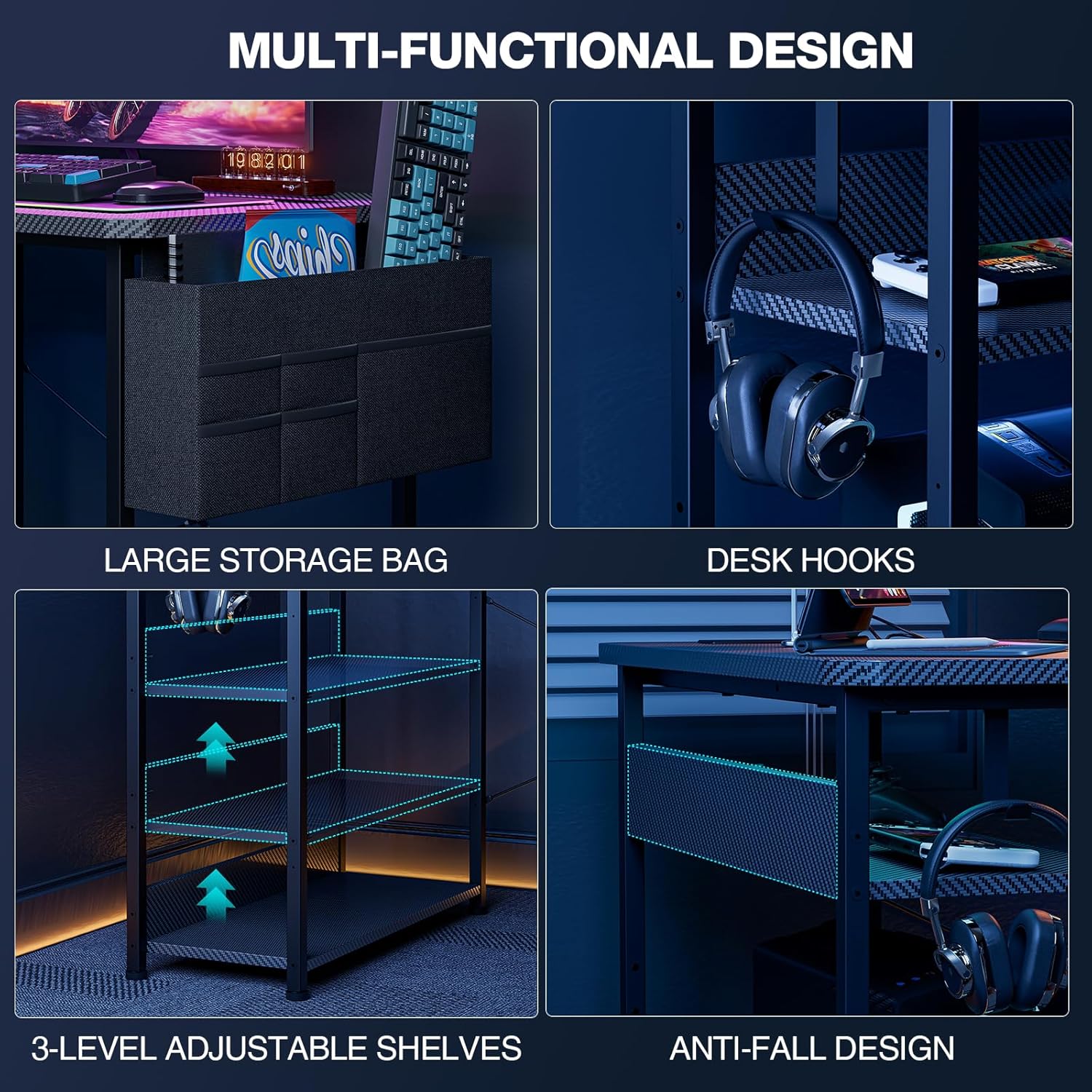 Transform Your Workspace with the 55 Inch L Shaped Gaming Desk - Featuring Power Outlets, Reversible Shelves, and Ample Storage for Ultimate Comfort and Style