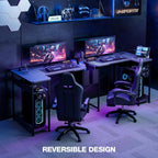 Transform Your Workspace with the 55 Inch L Shaped Gaming Desk - Featuring Power Outlets, Reversible Shelves, and Ample Storage for Ultimate Comfort and Style
