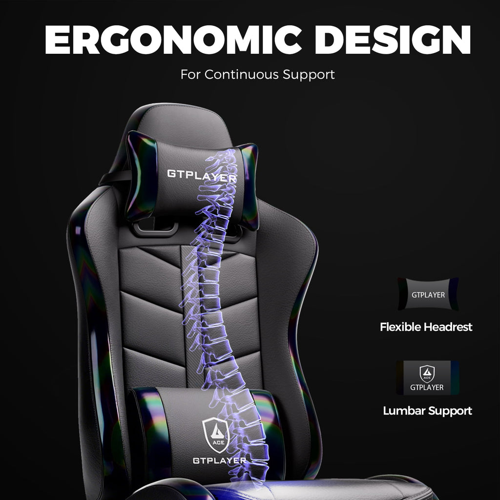 Ultimate Ergonomic Gaming Chair with Adjustable Footrest - Stylish Black Comfort for Adults and Teens